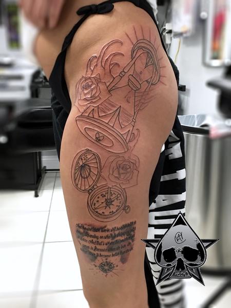 Tattoos - In progress leg piece - 116072